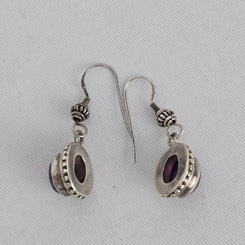 Vintage Sterling Silver Oval Amethyst Necklace & Dangle Earring Set
