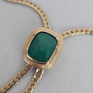 Vintage Gold Tone Green Stone Lariat Necklace Teardrop Pendant Jewelry