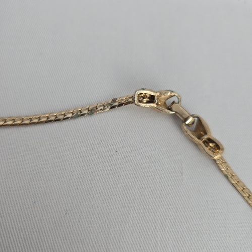 Vintage Gold Tone Green Stone Lariat Necklace Teardrop Pendant Jewelry