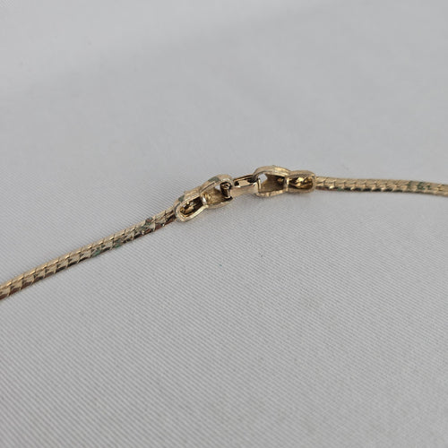 Vintage Gold Tone Green Stone Lariat Necklace Teardrop Pendant Jewelry