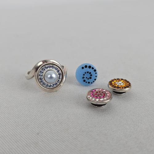 Vintage Sterling Silver Kameleon Pearl Crystal Interchangeable Ring 925 Jewelry
