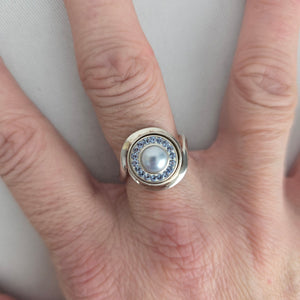 Vintage Sterling Silver Kameleon Pearl Crystal Interchangeable Ring 925 Jewelry