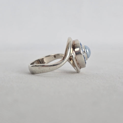 Vintage Sterling Silver Kameleon Pearl Crystal Interchangeable Ring 925 Jewelry
