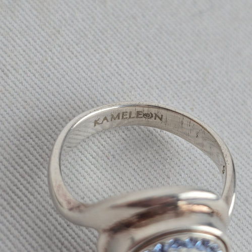 Vintage Sterling Silver Kameleon Pearl Crystal Interchangeable Ring 925 Jewelry