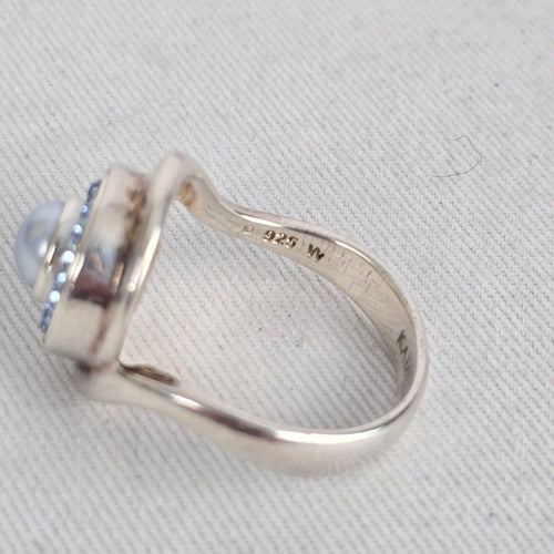 Vintage Sterling Silver Kameleon Pearl Crystal Interchangeable Ring 925 Jewelry