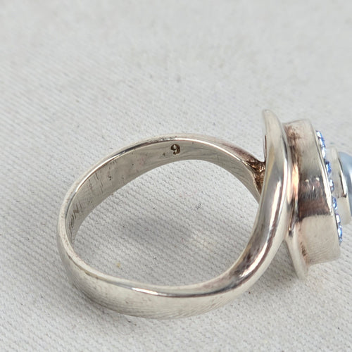Vintage Sterling Silver Kameleon Pearl Crystal Interchangeable Ring 925 Jewelry