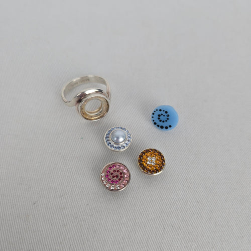 Vintage Sterling Silver Kameleon Pearl Crystal Interchangeable Ring 925 Jewelry