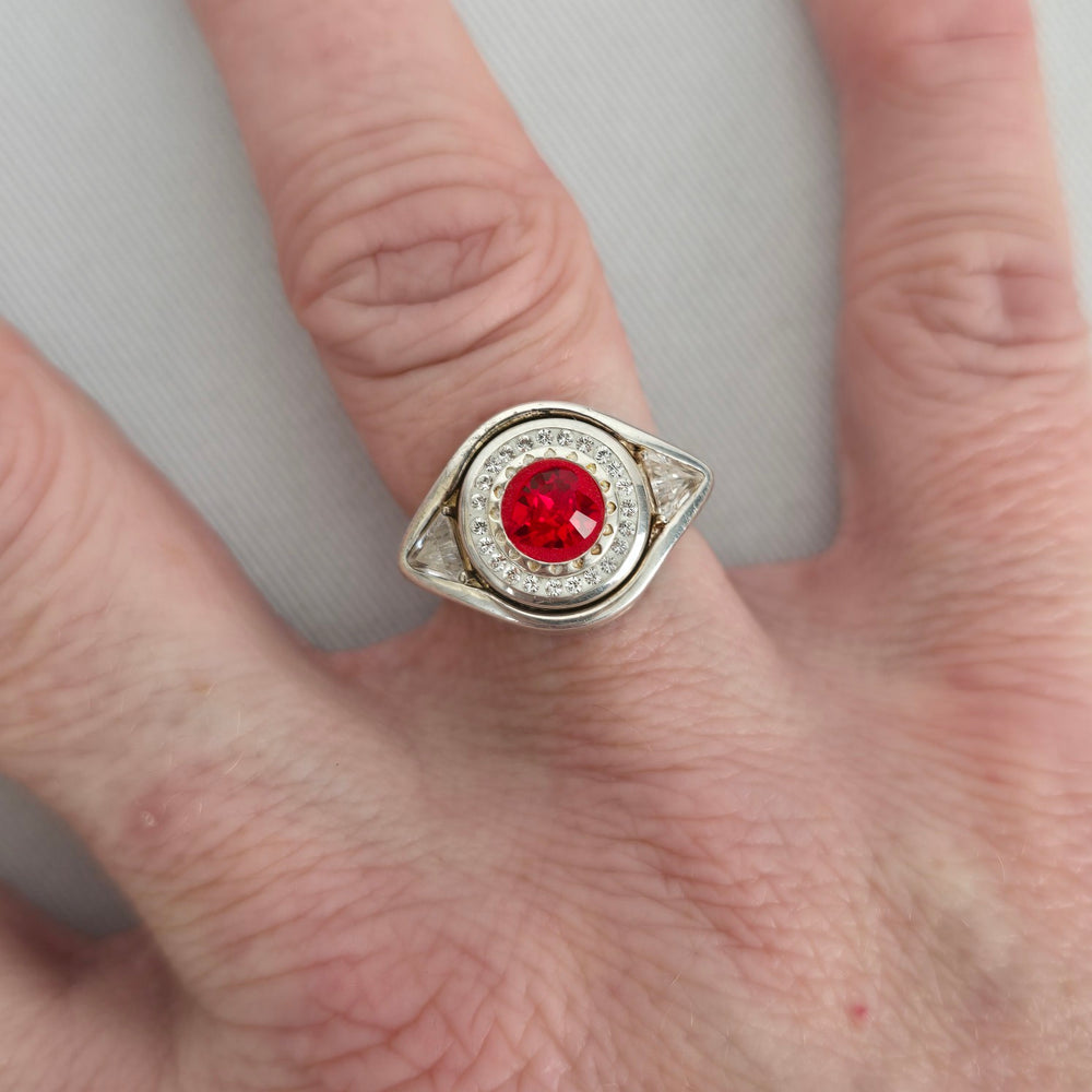 Vintage Sterling Silver Kameleon Red Crystal Interchangeable Ring 925 Jewelry