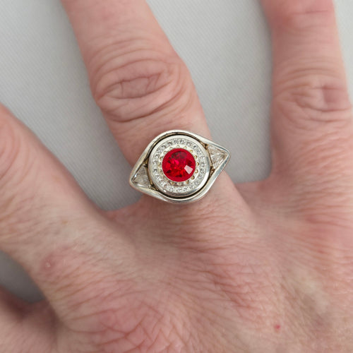 Vintage Sterling Silver Kameleon Red Crystal Interchangeable Ring 925 Jewelry