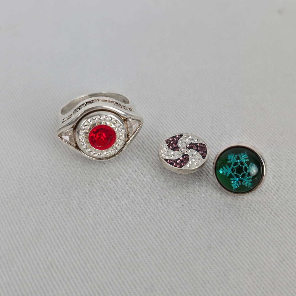 Vintage Sterling Silver Kameleon Red Crystal Interchangeable Ring 925 Jewelry