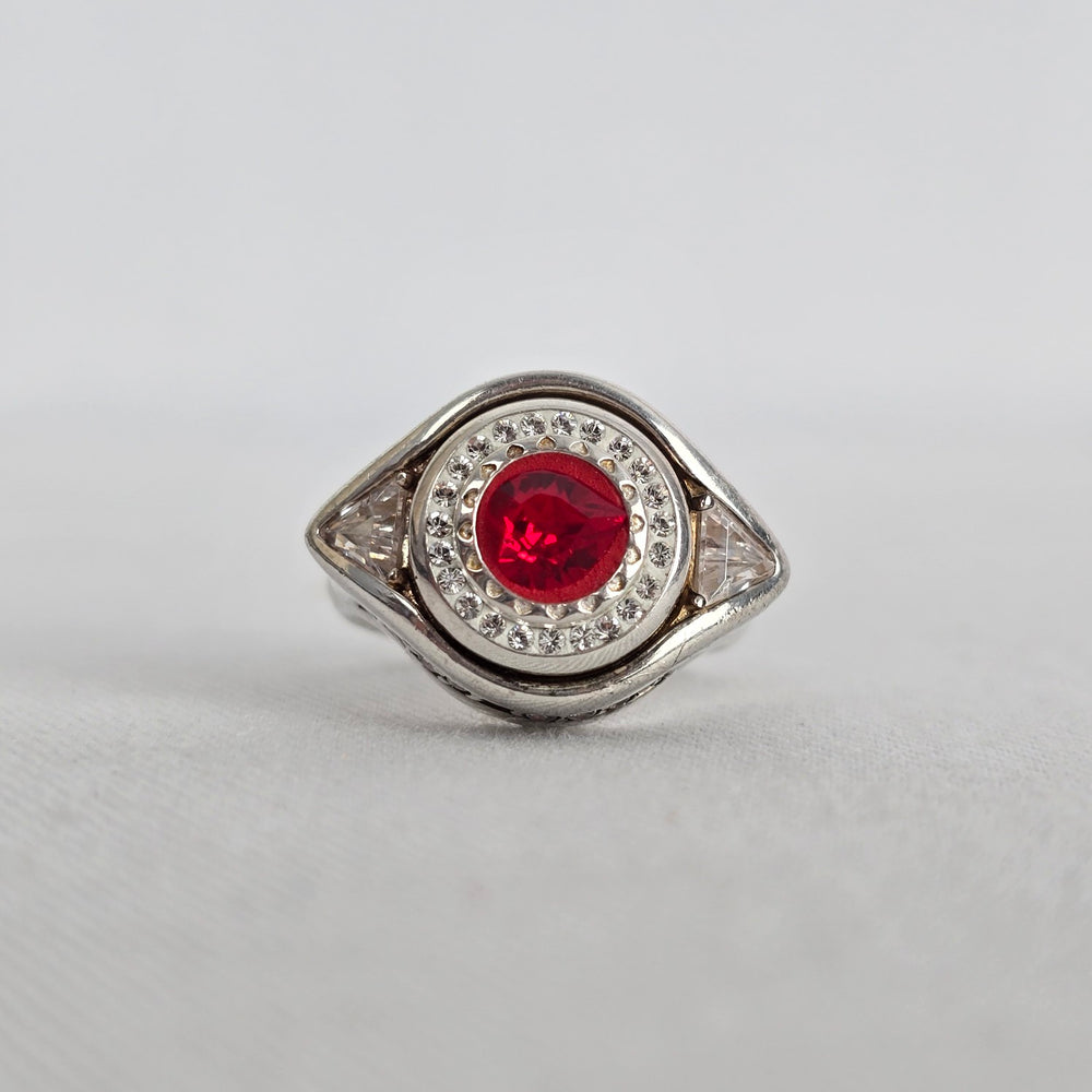 Vintage Sterling Silver Kameleon Red Crystal Interchangeable Ring 925 Jewelry