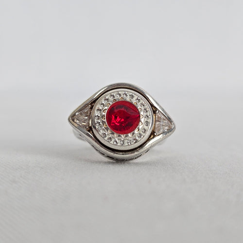 Vintage Sterling Silver Kameleon Red Crystal Interchangeable Ring 925 Jewelry