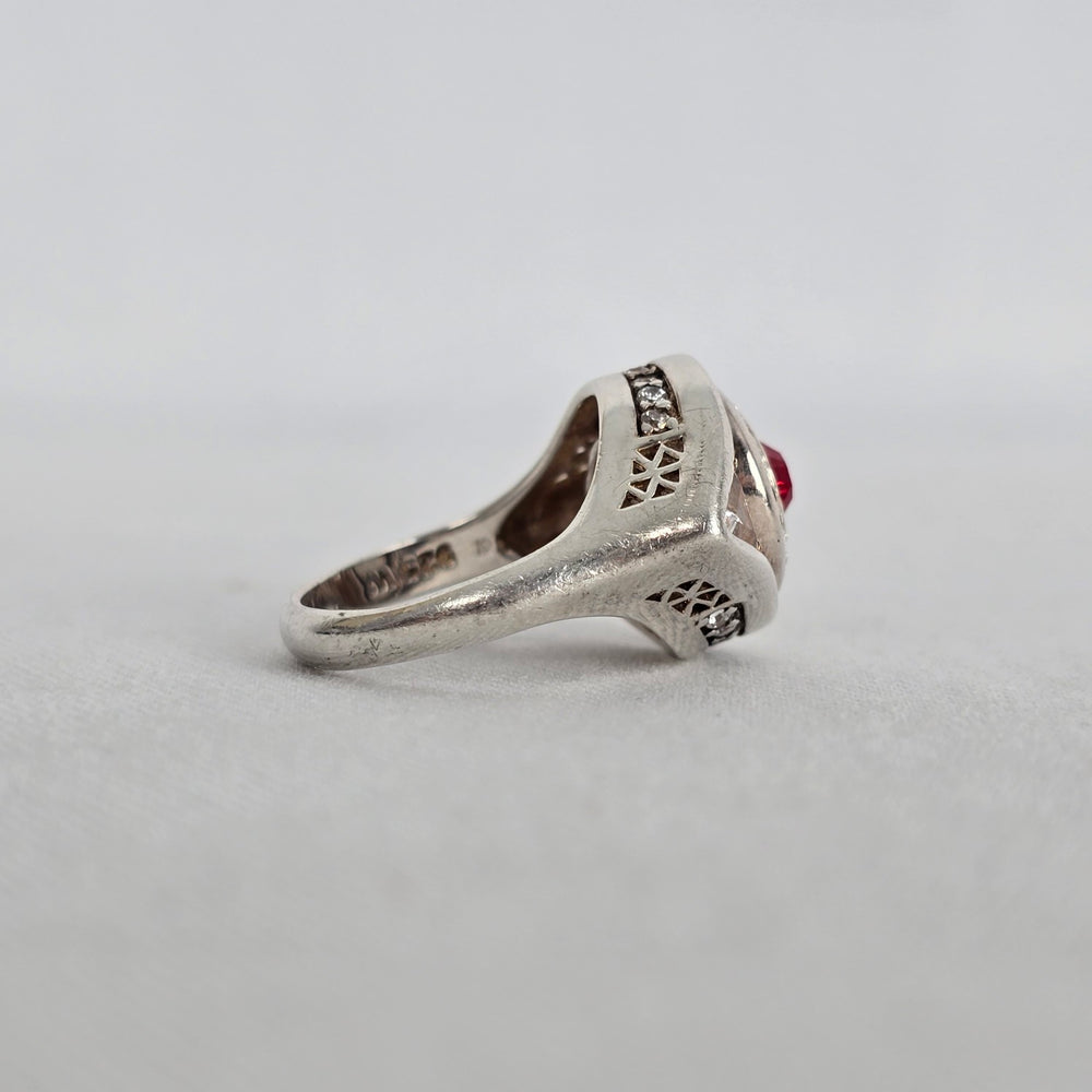 Vintage Sterling Silver Kameleon Red Crystal Interchangeable Ring 925 Jewelry