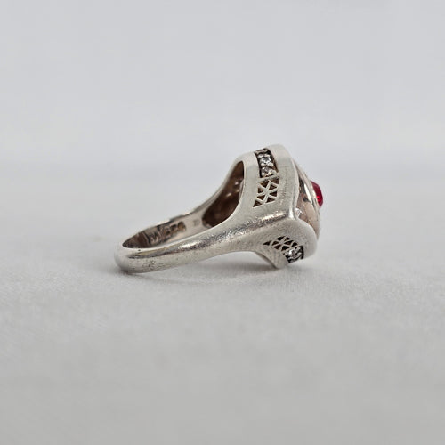 Vintage Sterling Silver Kameleon Red Crystal Interchangeable Ring 925 Jewelry