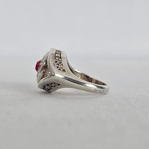 Vintage Sterling Silver Kameleon Red Crystal Interchangeable Ring 925 Jewelry