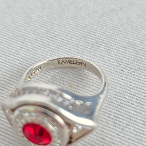 Vintage Sterling Silver Kameleon Red Crystal Interchangeable Ring 925 Jewelry