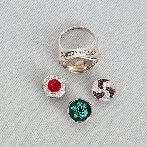 Vintage Sterling Silver Kameleon Red Crystal Interchangeable Ring 925 Jewelry