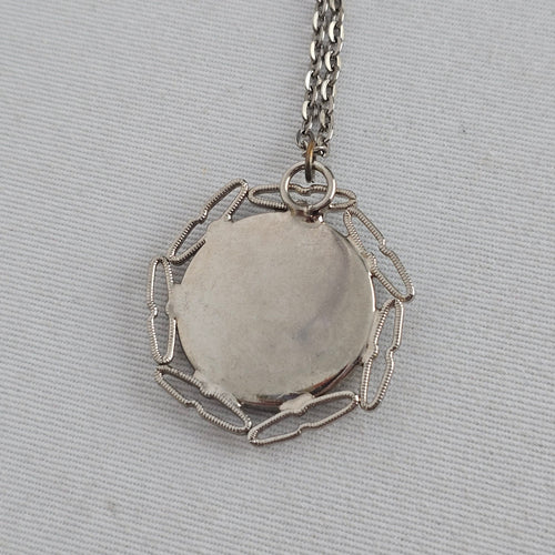 Vintage Silver Tone Abalone Shell Mosaic Pendant Necklace Jewelry