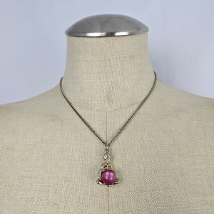 Vintage Signed Coro Fortune Teller Jelly Belly Style Pink Crystal Ball Pendant Necklace.