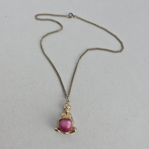 Vintage Signed Coro Fortune Teller Jelly Belly Style Pink Crystal Ball Pendant Necklace.