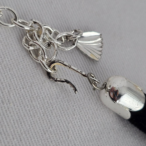 Vintage Black Velvet Crystal Heart Pendant Necklace Jewelry
