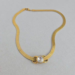 Vintage Gold Tone Crystal Herringbone Chain Necklace Jewelry