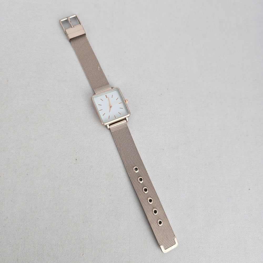 Vintage Square Minimalist Rose Gold Tone Silver Mesh Band Watch