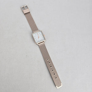 Vintage Square Minimalist Rose Gold Tone Silver Mesh Band Watch