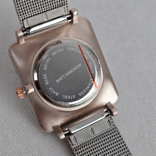 Vintage Square Minimalist Rose Gold Tone Silver Mesh Band Watch