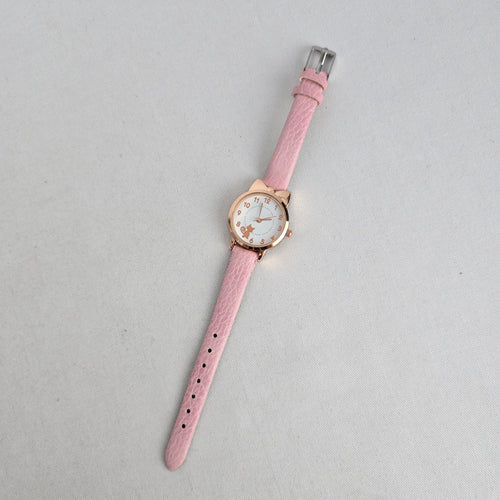 Women’s Pink Cat Rose Gold Tone Analog Watch Faux Leather Strap