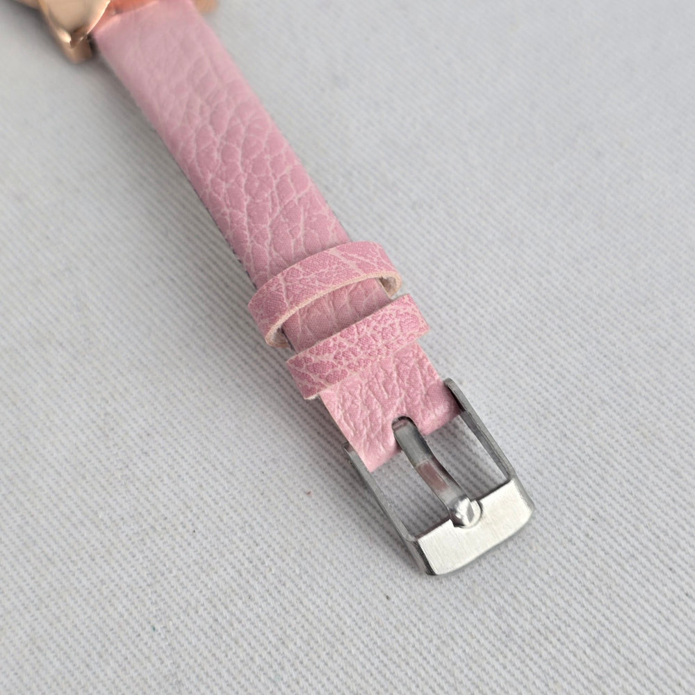 Women’s Pink Cat Rose Gold Tone Analog Watch Faux Leather Strap