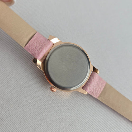 Women’s Pink Cat Rose Gold Tone Analog Watch Faux Leather Strap