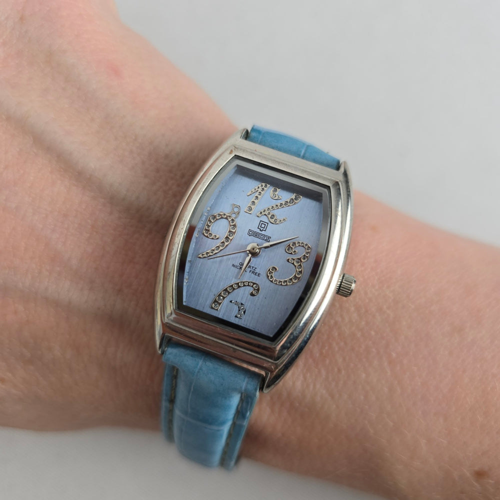QBOS Limited Edition Blue Leather Rhinestone Quartz Watch