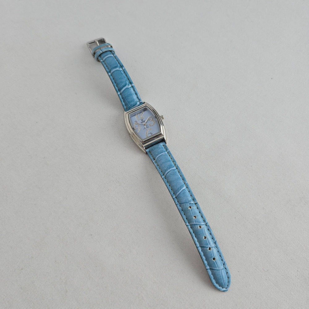 QBOS Limited Edition Blue Leather Rhinestone Quartz Watch