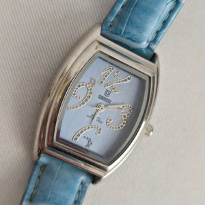 QBOS Limited Edition Blue Leather Rhinestone Quartz Watch