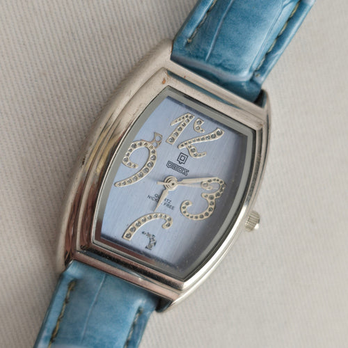 QBOS Limited Edition Blue Leather Rhinestone Quartz Watch
