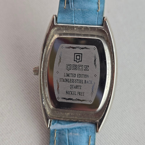 QBOS Limited Edition Blue Leather Rhinestone Quartz Watch
