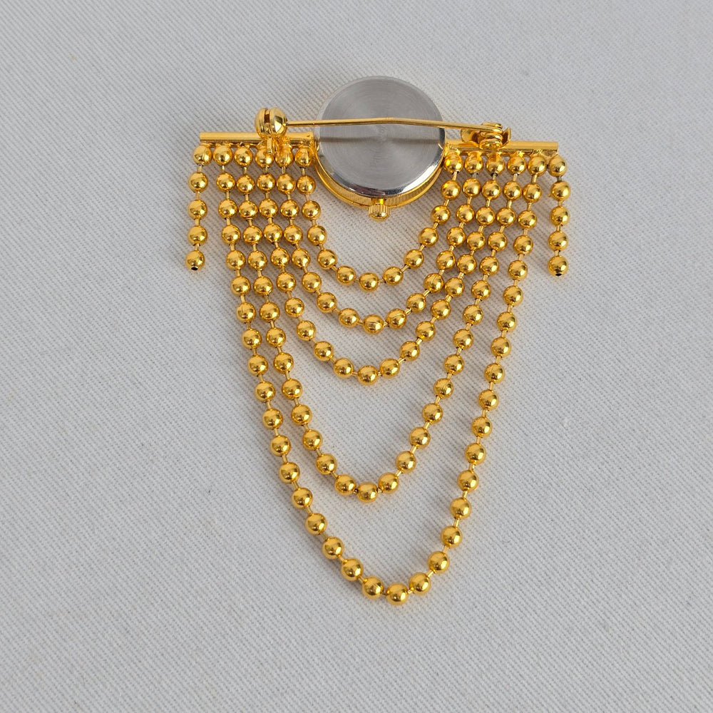 Vintage Gold Tone Quartz Brooch Watch with Cascading Bead Chain Swags