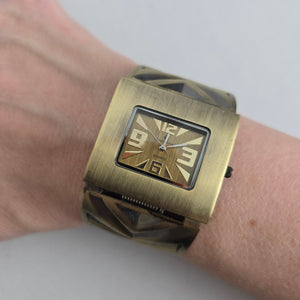 Louis Arden Vintage Antique Brass Tone Cuff Bracelet Quartz Watch