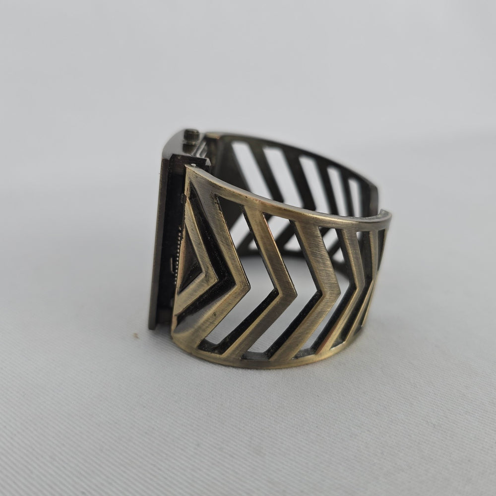 Louis Arden Vintage Antique Brass Tone Cuff Bracelet Quartz Watch