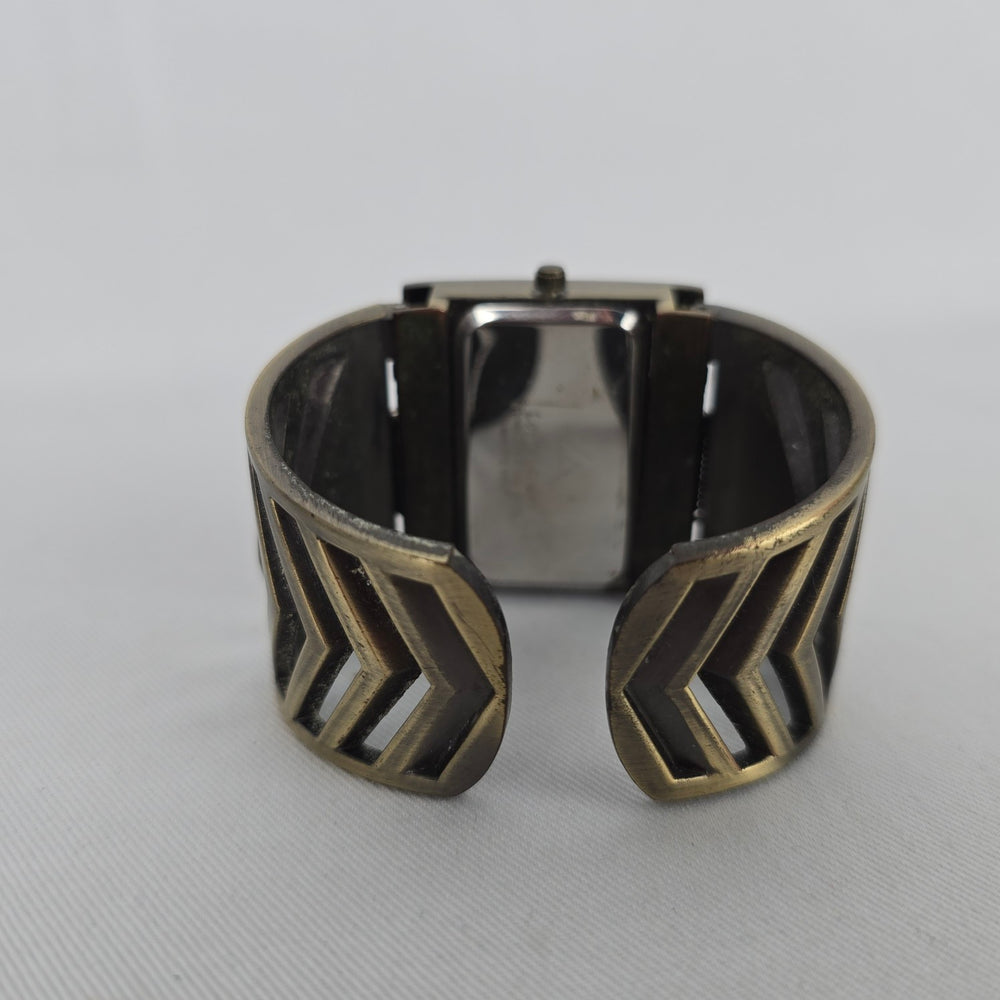 Louis Arden Vintage Antique Brass Tone Cuff Bracelet Quartz Watch