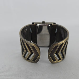 Louis Arden Vintage Antique Brass Tone Cuff Bracelet Quartz Watch