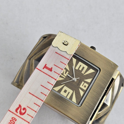 Louis Arden Vintage Antique Brass Tone Cuff Bracelet Quartz Watch