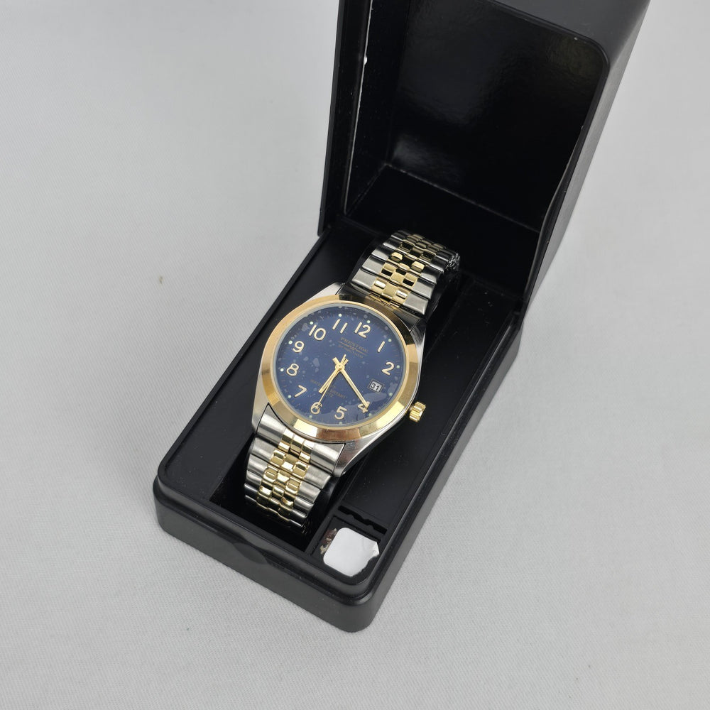Prestige by Waltham Two-Tone Blue Dial Quartz Watch Date 100FT
