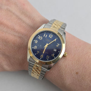 Prestige by Waltham Two-Tone Blue Dial Quartz Watch Date 100FT