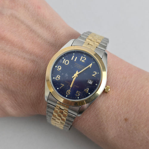 Prestige by Waltham Two-Tone Blue Dial Quartz Watch Date 100FT