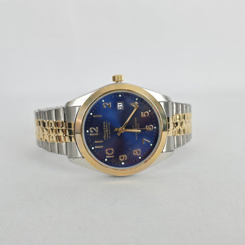 Prestige by Waltham Two-Tone Blue Dial Quartz Watch Date 100FT