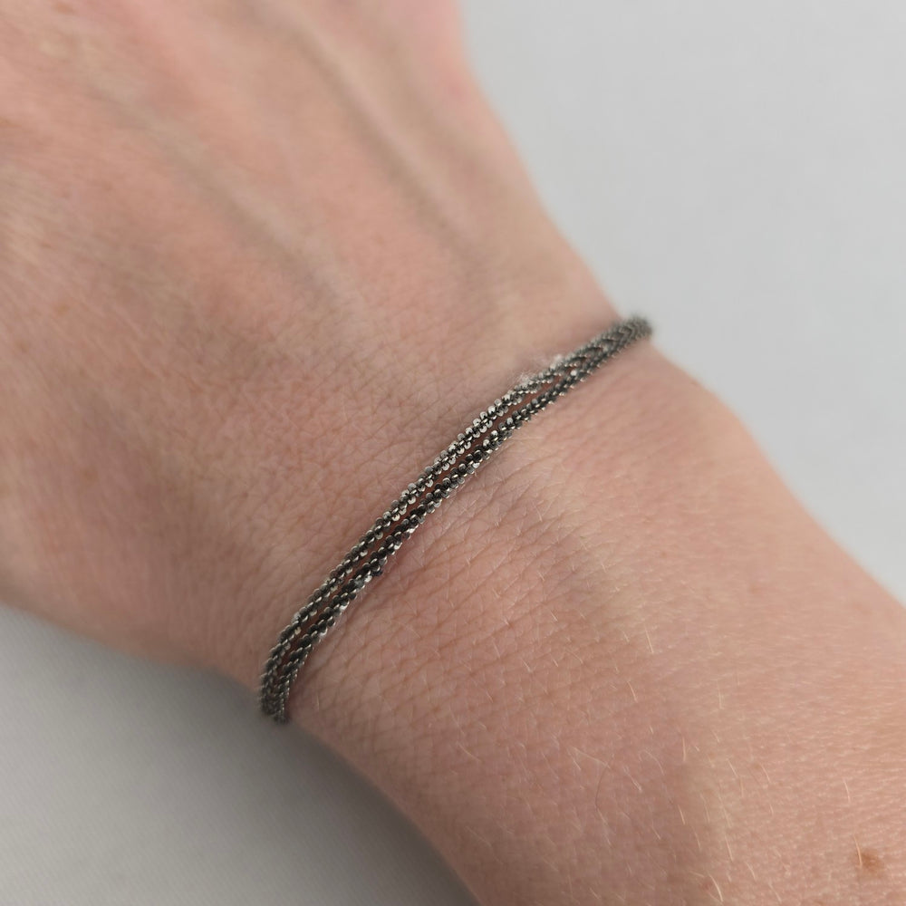 Michael Hill Italy 925 Sterling Silver Triple Strand Beaded Chain Bracelet