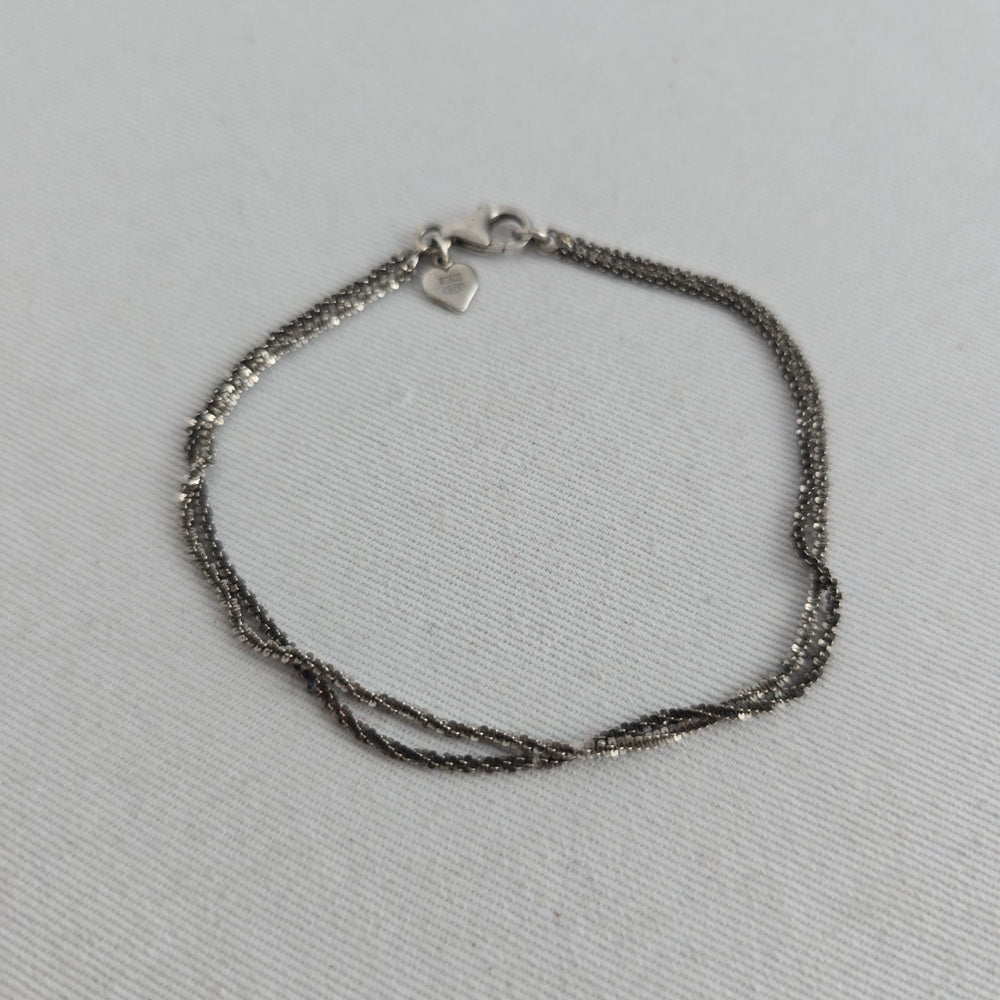 Michael Hill Italy 925 Sterling Silver Triple Strand Beaded Chain Bracelet