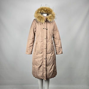 Eliza J Women’s Taupe Long Down Puffer Coat Faux Fur Hood Winter Jacket - Size M